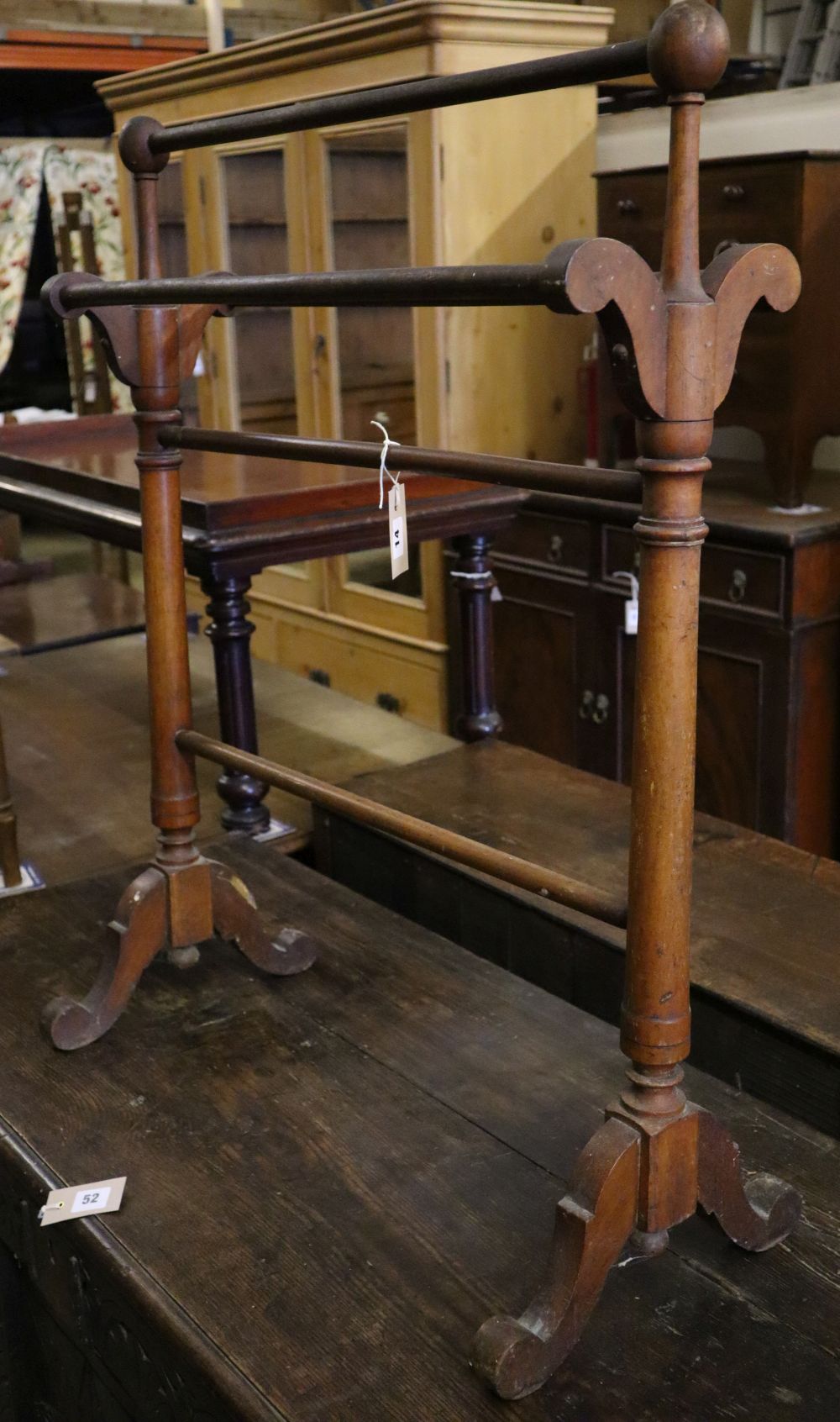 A Victorian mahogany towel rail, width 69cm height 88cm